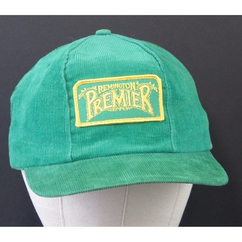 Vintage 80's Remington Premier Green Corduroy Snapback Trucker Hat Made‎ in USA
